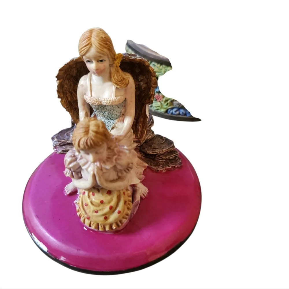 Angel Figurine Ceramic Trinket Box with Pink Lid